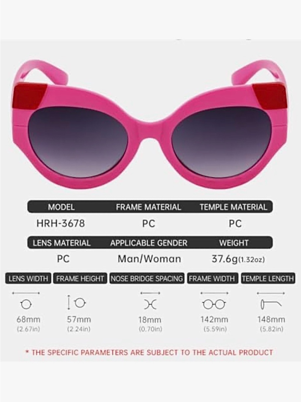 Pink Cat-Eye Sunglasses with Red Corners | Retro UV400 Statement Shades - Picture 5 of 8
